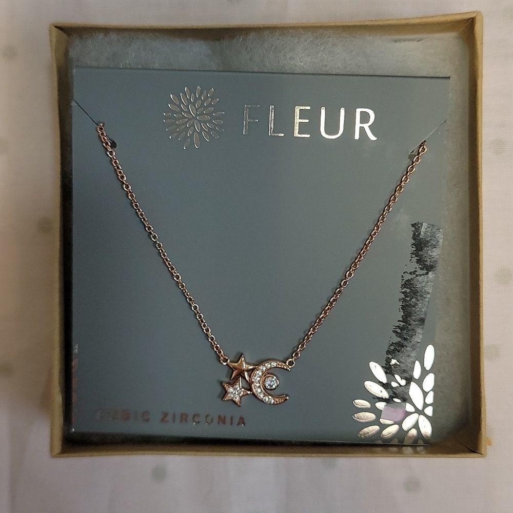 New Rose Gold Half Moon with Star CZ Necklace